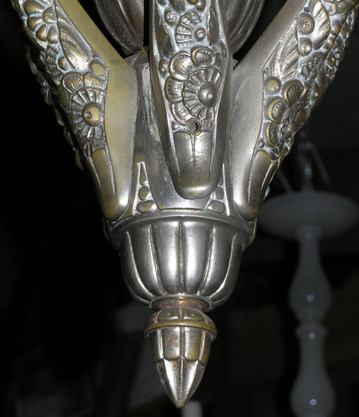 Tall French Art Deco Bronze 6-Light Chandelier