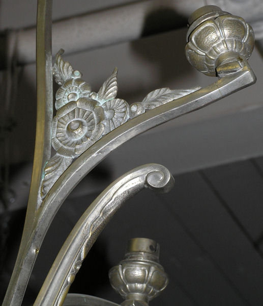 Tall French Art Deco Bronze 6-Light Chandelier