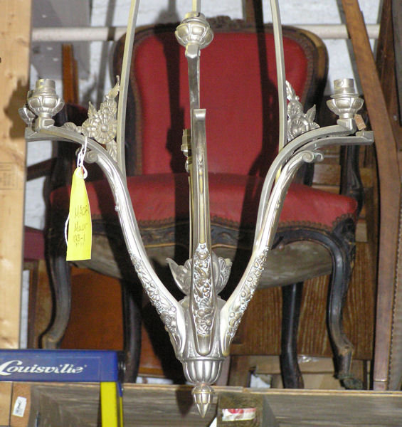 Tall French Art Deco Bronze 6-Light Chandelier