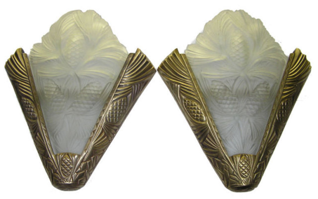 Pair French Art Deco Bronze Sconces