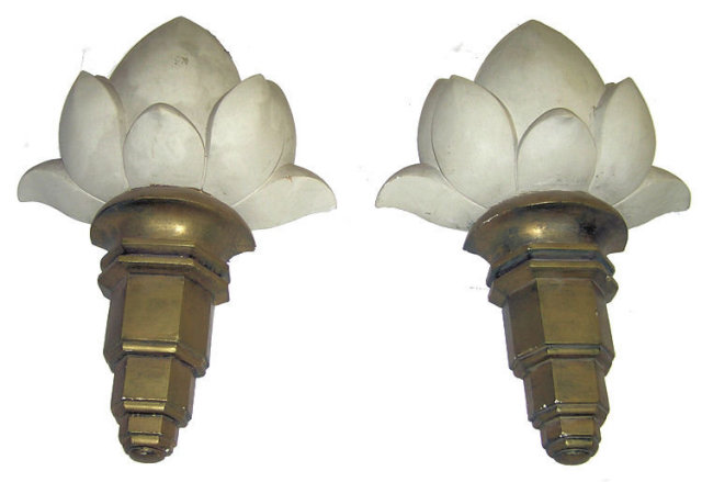 Pair Art Deco Gold & White Plaster Sconces