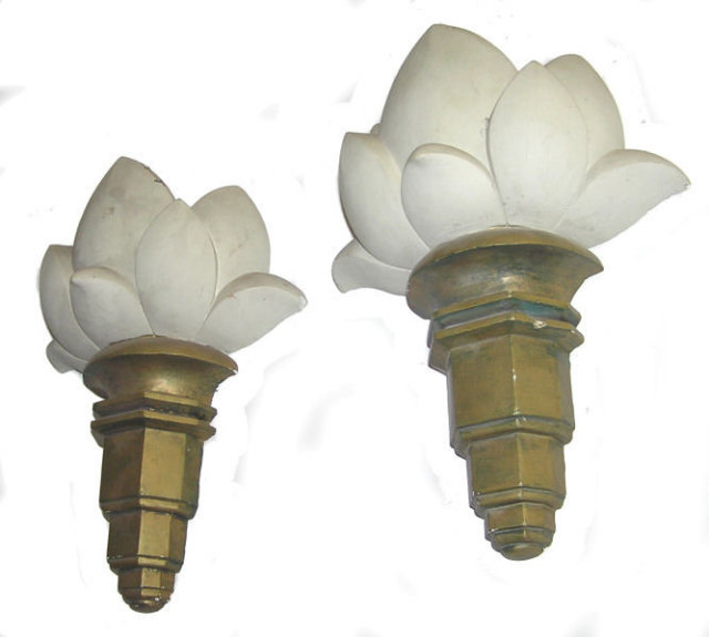 Pair Art Deco Gold & White Plaster Sconces