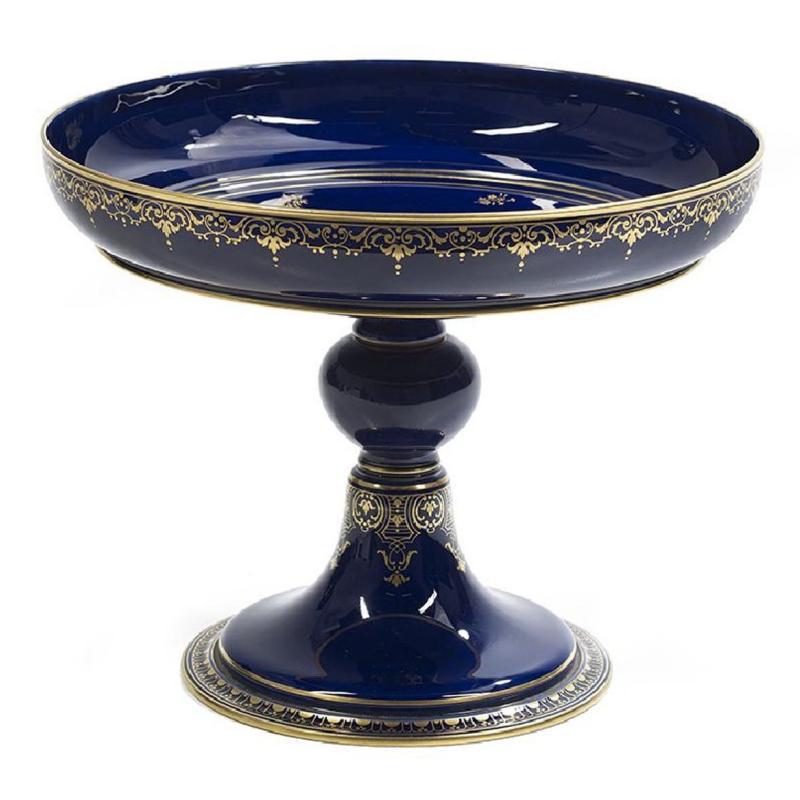 Antique Sevres Cobalt Blue Porcelain Tazza Centerpiece