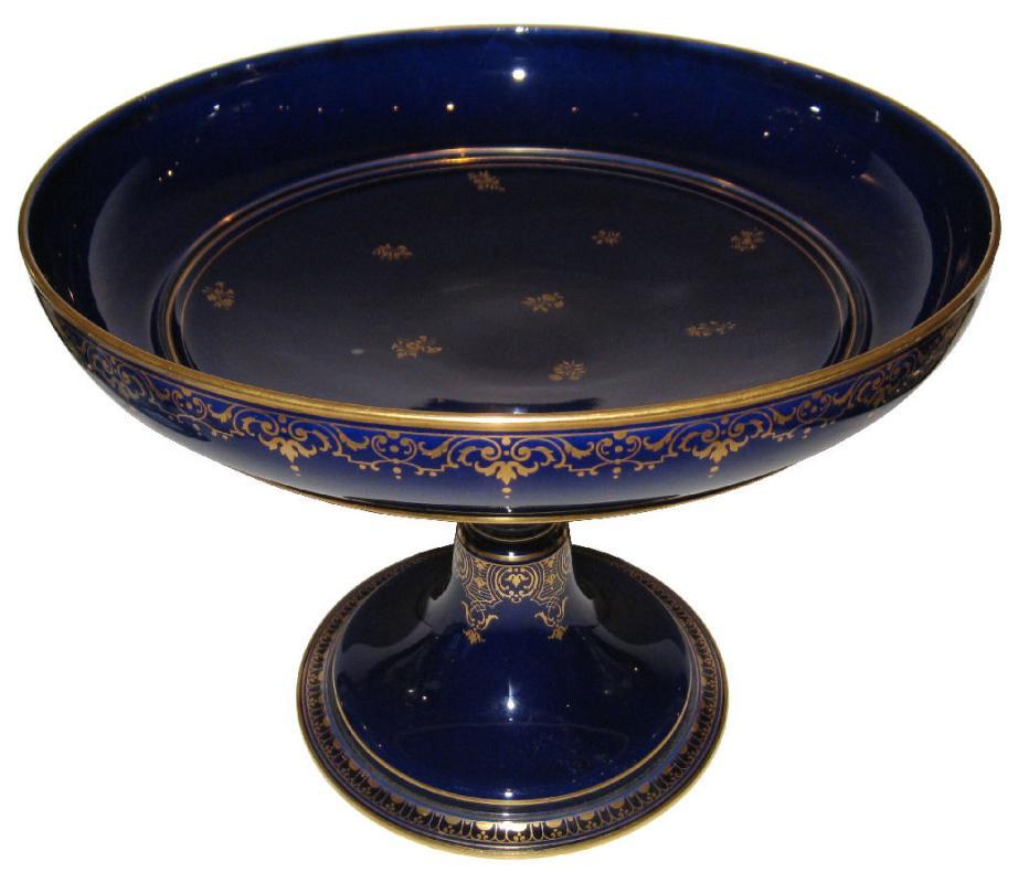 Antique Sevres Cobalt Blue Porcelain Tazza Centerpiece