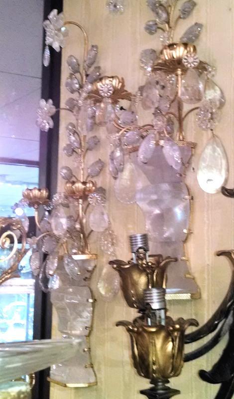 Pair French Bagues Style Rock Crystal and Gilt Metal Sconces
