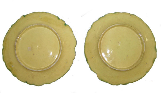 Pair of French JRL Majolica Green Leaf Plates