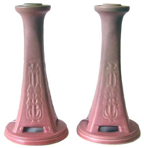 Pair Rookwood Red Glaze Candlesticks from 1920