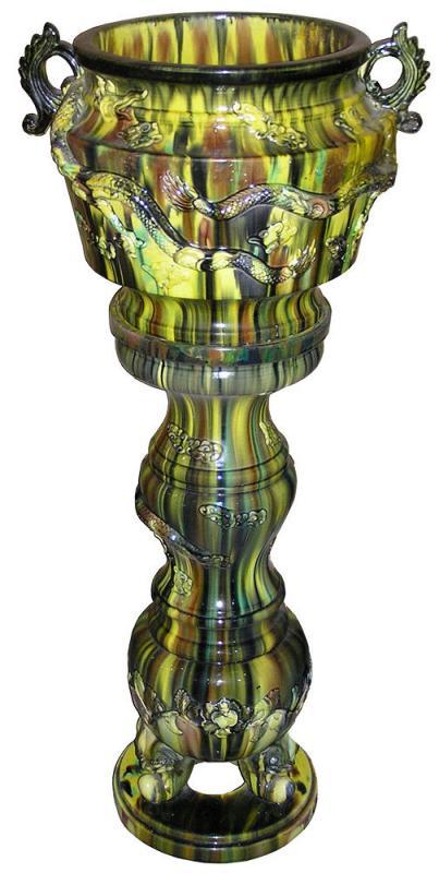Awaji Japanese Jardiniere & Stand with Flambe Glaze