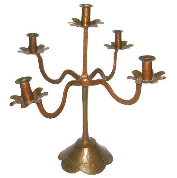 Arts and Crafts Period Hammered Copper Candelabra