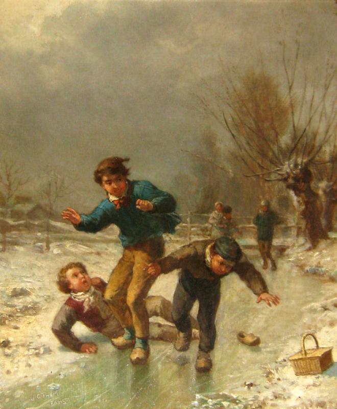 James Crawford Thom (1835-1898) Winter Genre Painting