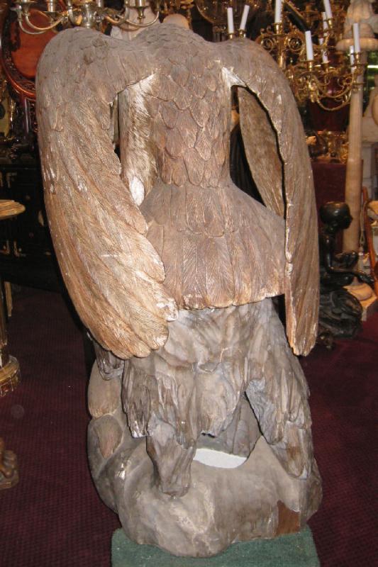 Pair Monumental Antique Japanese Meiji Carved Wooden Bald Eagle Sculptures