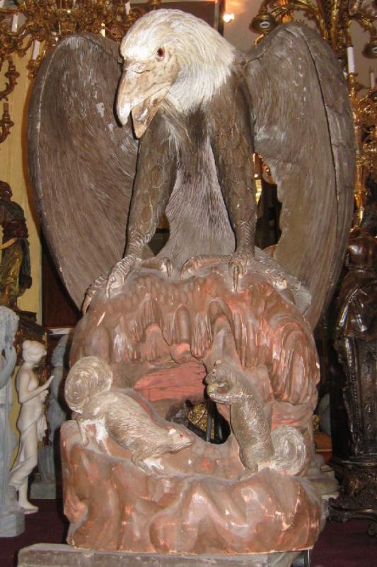 Pair Monumental Antique Japanese Meiji Carved Wooden Bald Eagle Sculptures
