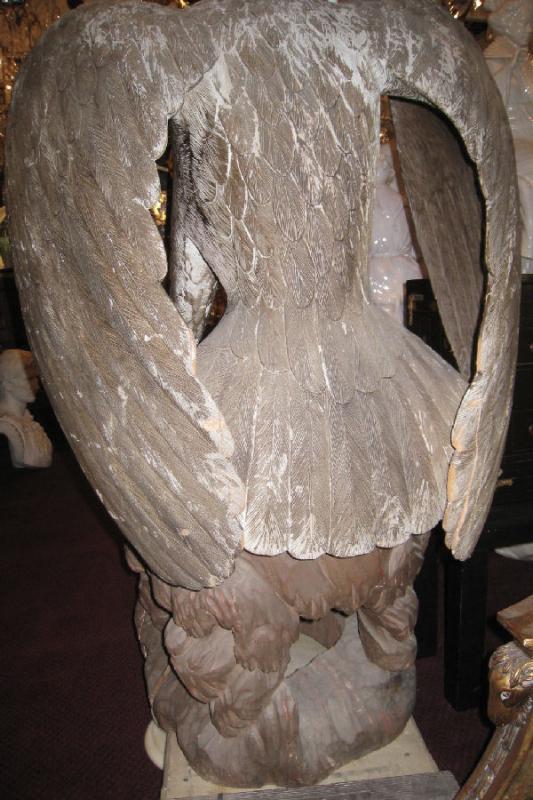 Pair Monumental Antique Japanese Meiji Carved Wooden Bald Eagle Sculptures