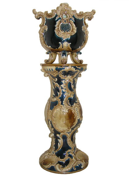 Italian Rococo Majolica Jardiniere & Stand