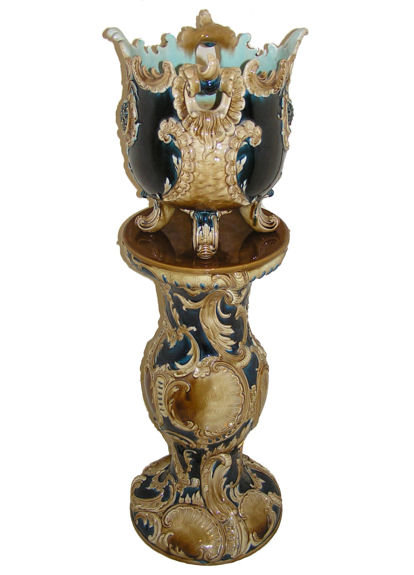 Italian Rococo Majolica Jardiniere & Stand
