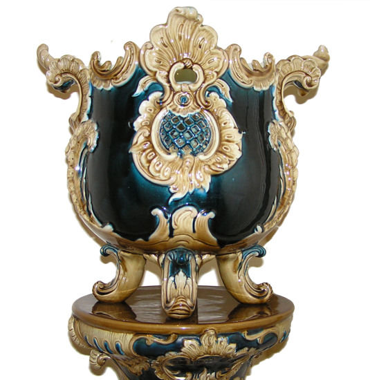 Italian Rococo Majolica Jardiniere & Stand