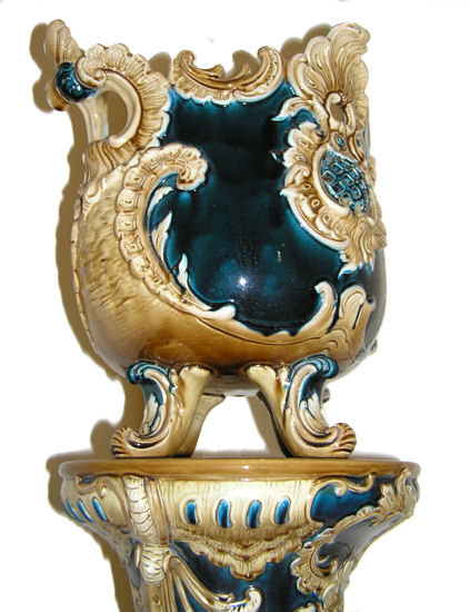 Italian Rococo Majolica Jardiniere & Stand