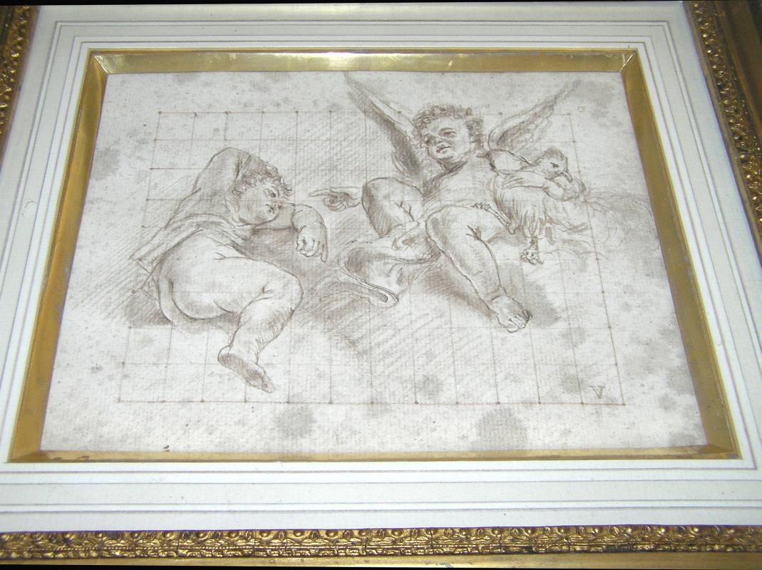 Neoclassical Cupids Ink Drawing Attributed to Marcantonio Franceschini (1648-1729)