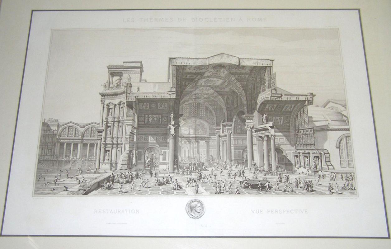 Roman Baths of Diocletien 19th Century Engraving by Charles Chardon