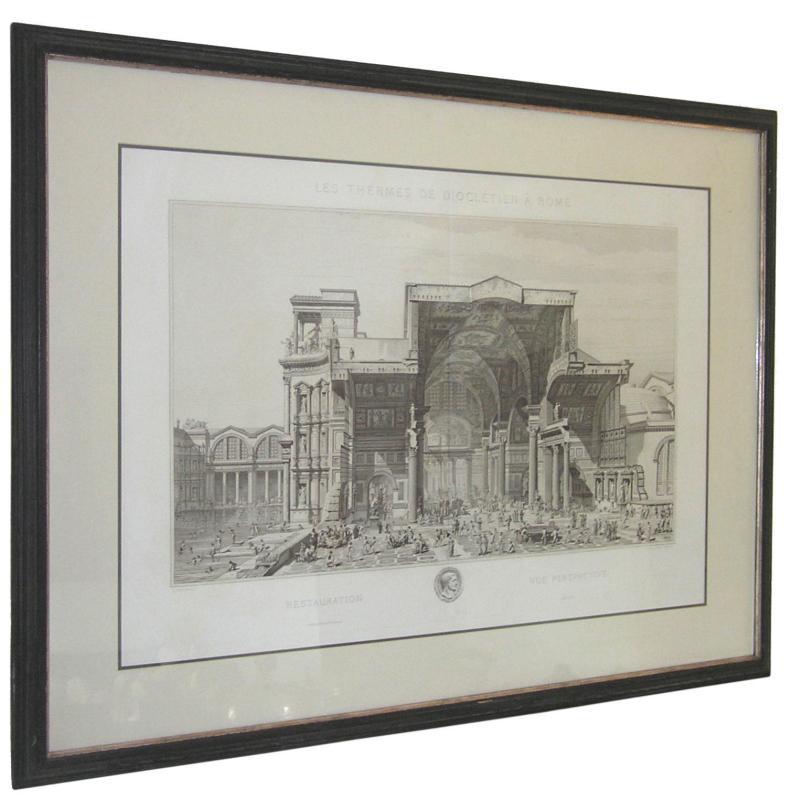 Roman Baths of Diocletien 19th Century Engraving by Charles Chardon
