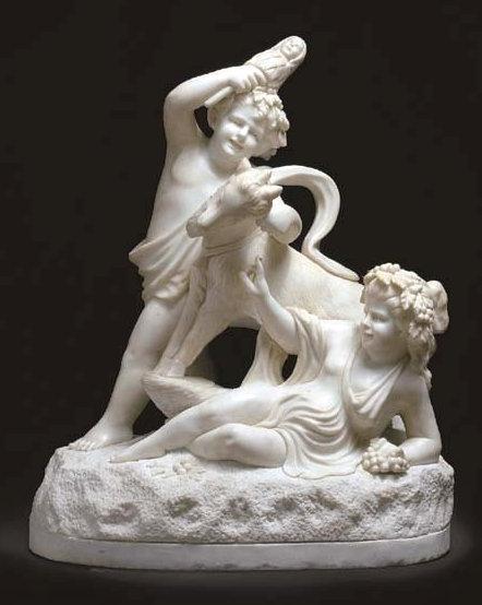 Antique Bacchanalian Group Marble Sculpture After Clodion