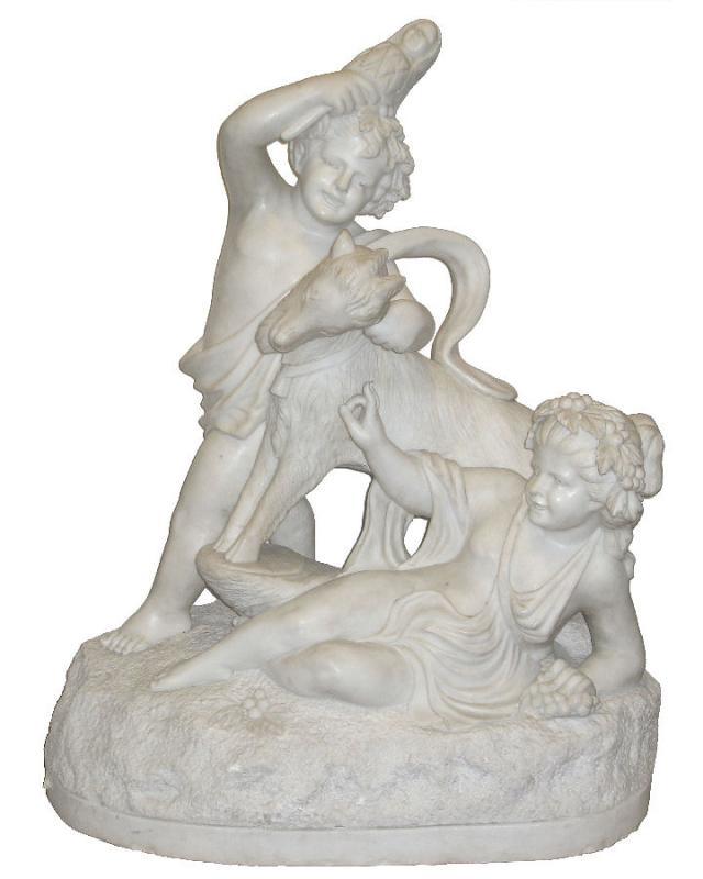 Antique Bacchanalian Group Marble Sculpture After Clodion