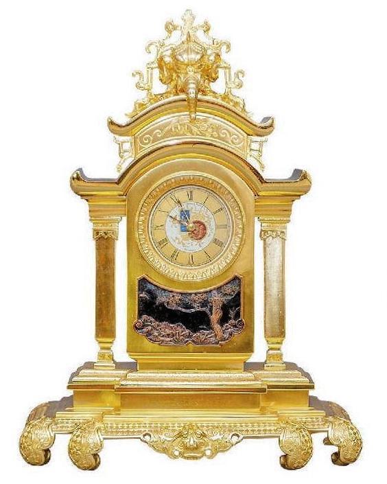 Antique Oriental Aesthetic Period Bronze Clock