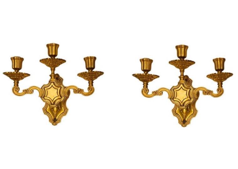 Pair Antique E.F. Caldwell Neoclassical Gilt Bronze Sconces