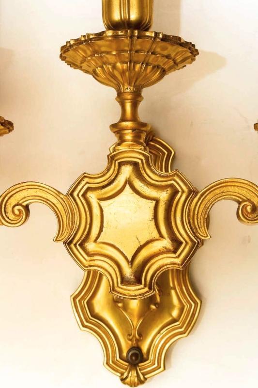 Pair Antique E.F. Caldwell Neoclassical Gilt Bronze Sconces