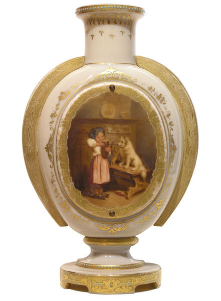 Porcelain Jewelled Gilded Handled Vase