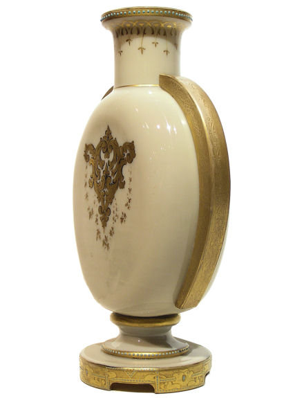 Porcelain Jewelled Gilded Handled Vase