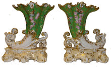 Pair Jacob Petit Porcelain Cornucopia Vases