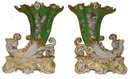 Pair Jacob Petit Porcelain Cornucopia Vases