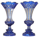Pair of Blue Cut-To-Clear Glass Vases