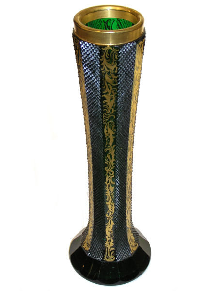 Bohemian Gilded Green Glass Flower Vase