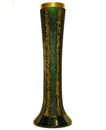 Bohemian Gilded Green Glass Flower Vase