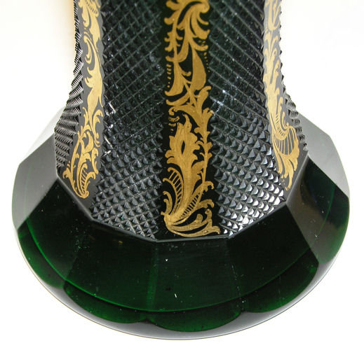 Bohemian Gilded Green Glass Flower Vase