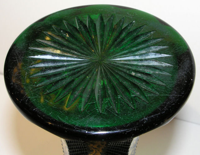 Bohemian Gilded Green Glass Flower Vase