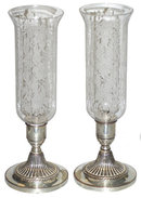 Pair Silver Candlesticks w Glass Hurricanes