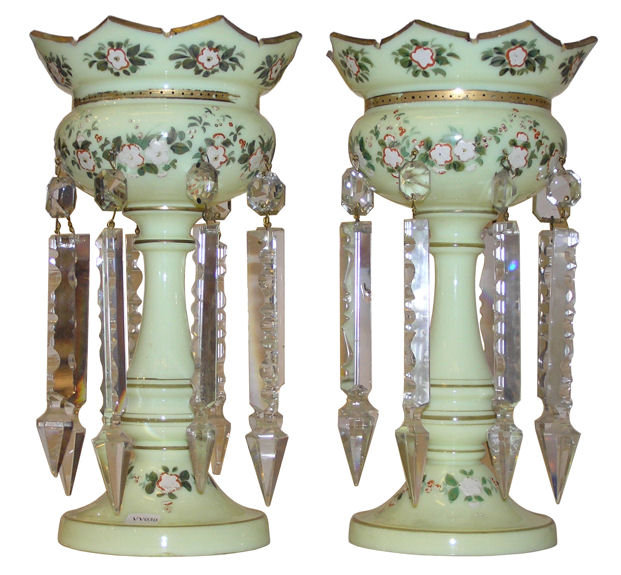 Pair Bohemian Opaline Glass Lustres