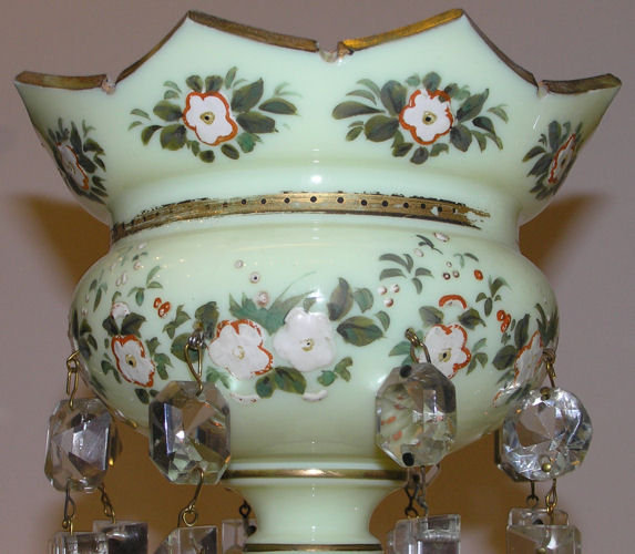 Pair Bohemian Opaline Glass Lustres