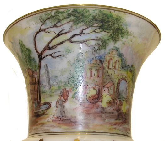 Pair Opaline Glass w Painted German Motif