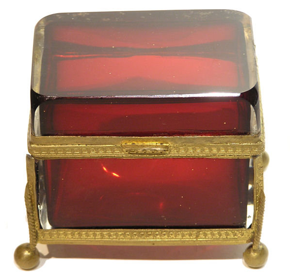 Antique Cranberry Red Glass Jewelry Box