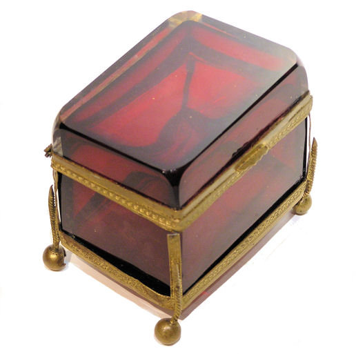 Antique Cranberry Red Glass Jewelry Box