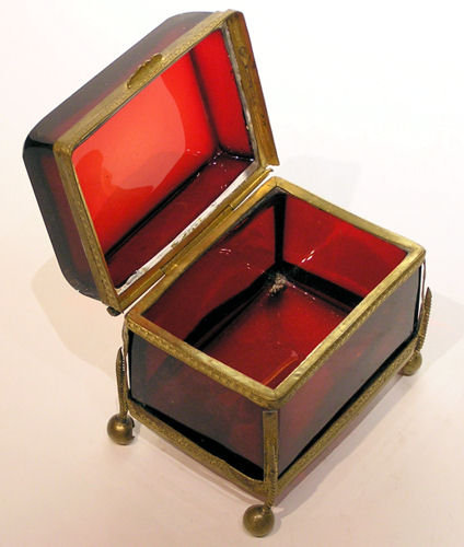 Antique Cranberry Red Glass Jewelry Box