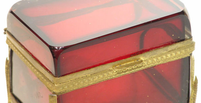 Antique Cranberry Red Glass Jewelry Box