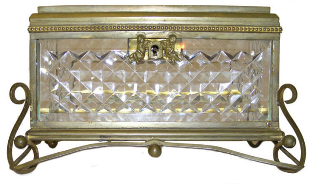 Antique Bronze & Cut Glass Jewelry Box