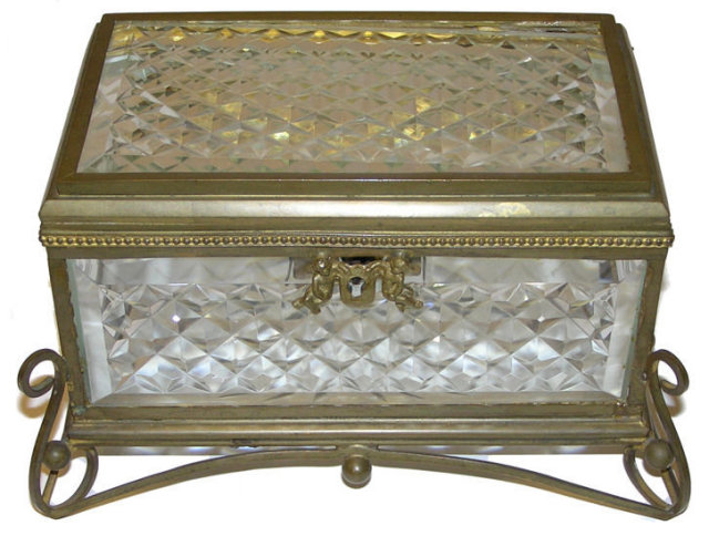 Antique Bronze & Cut Glass Jewelry Box