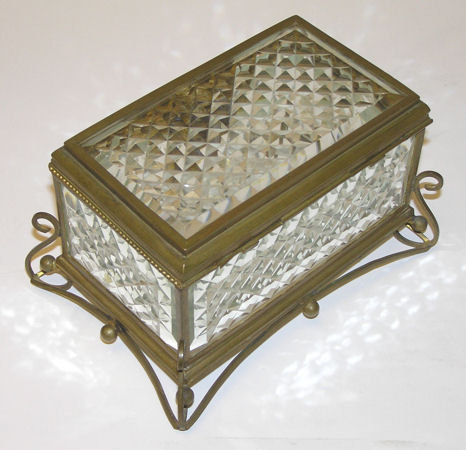Antique Bronze & Cut Glass Jewelry Box