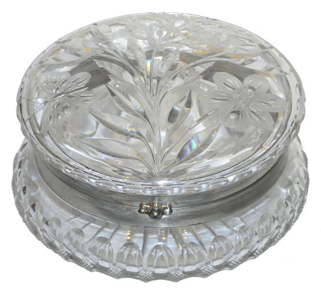 Round Cut Glass Jewelry Dresser Box